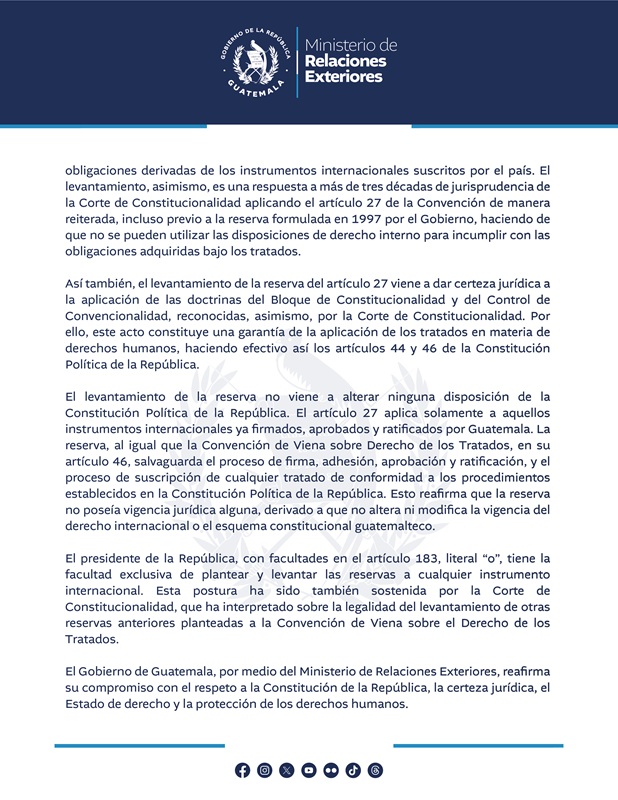 Comunicado del MINEX