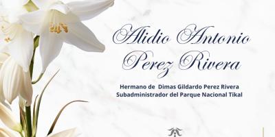 Lamentamos profundamente el sensible fallecimiento de Alidio Antonio Perez Rivera