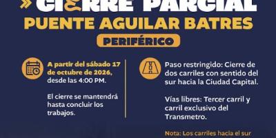 Cierre parcial de carriles en el puente Aguilar Batres–Periférico