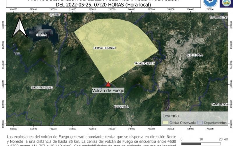 Dispersión de ceniza volcánica. Fuente: INSIVUMEH.