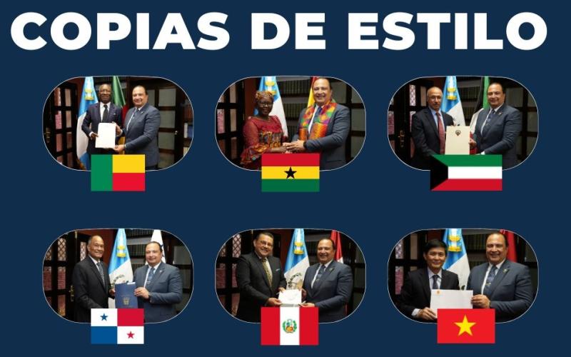 Ministro de Relaciones Exteriores de Guatemala recibe Copias de Estilo de los embajadores de Benín, Ghana, Kuwait, Vietnam, Perú y Panamá 