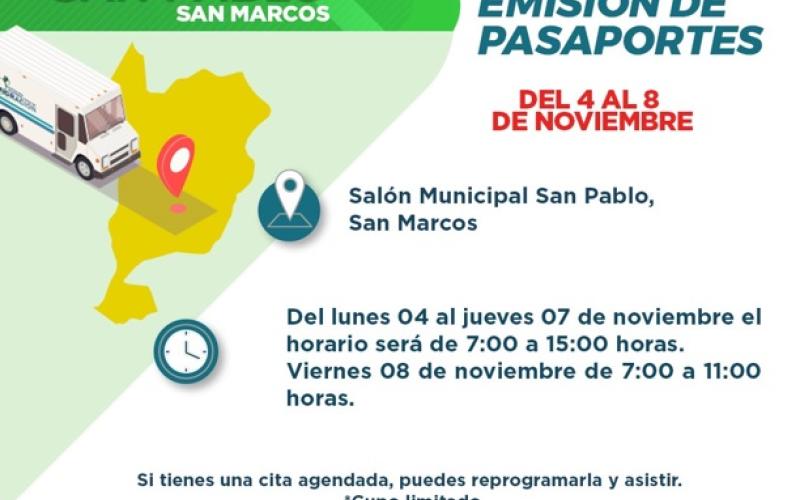 Servicio de emisión de pasaportes llega a pobladores de San Pablo, San Marcos