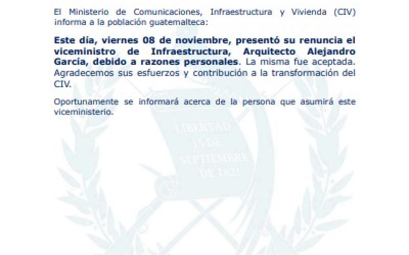 El Ministerio de Comunicaciones, Infraestructura y Vivienda (CIV) informa a la población guatemalteca: