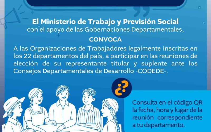 Se convoca a elección de representantes titulares y suplentes de organizaciones de trabajadores para integrar el CODEDE para el periodo 2027-2028