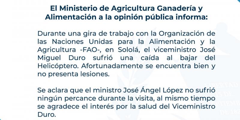 MAGA aclara caída de viceministro de un helicoptero