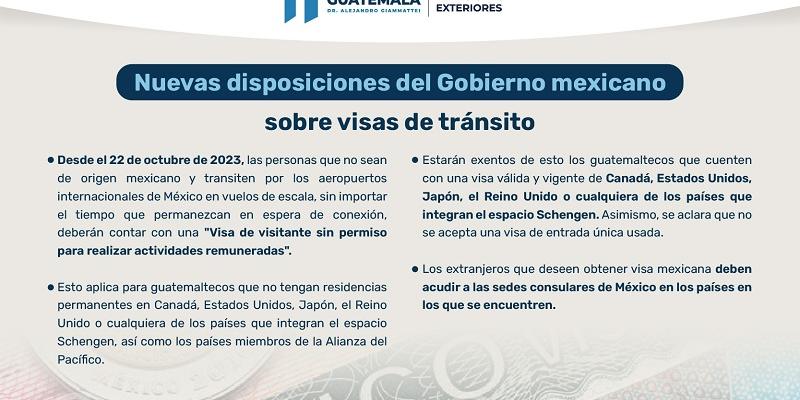 Embajada de Guatemala en México informa sobre nuevas disposiciones del Gobierno mexicano para exigir visas de visitantes 