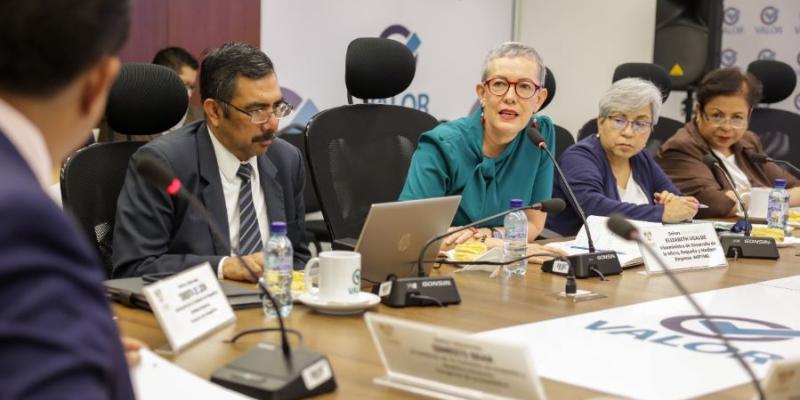 La viceministra de Desarrollo de la MIPYME, Elizabeth Ugalde, y su equipo de trabajo.