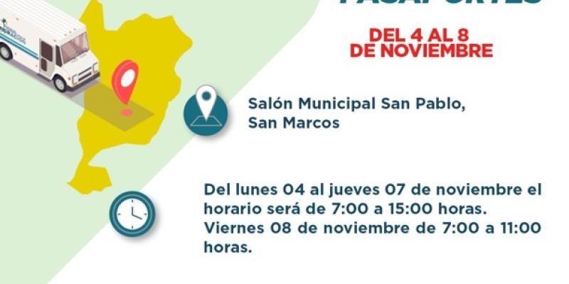 Servicio de emisión de pasaportes llega a pobladores de San Pablo, San Marcos