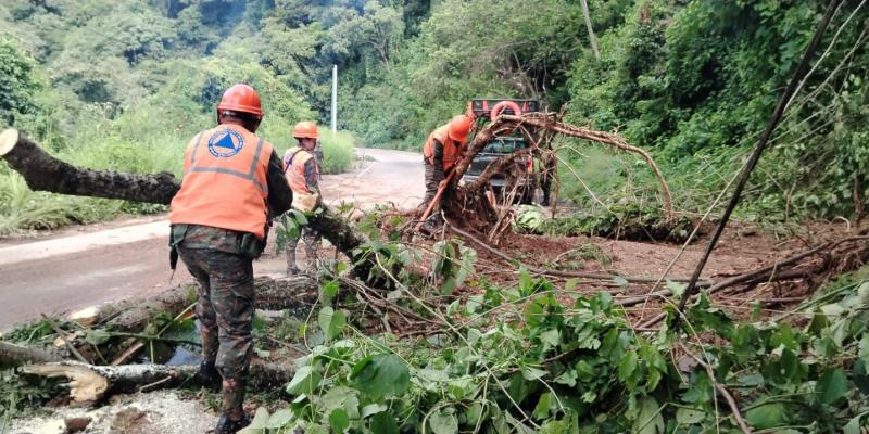 Ejército de Guatemala realiza labores de limpieza en la RN-16, Santa Rosa