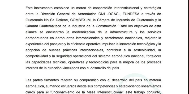 Como autoridad aeronáutica del país, la DGAC lidera este proceso de articulación técnica e institucional, lo que reafirma su compromiso con el fortalecimiento del sistema aeronáutico guatemalteco.
